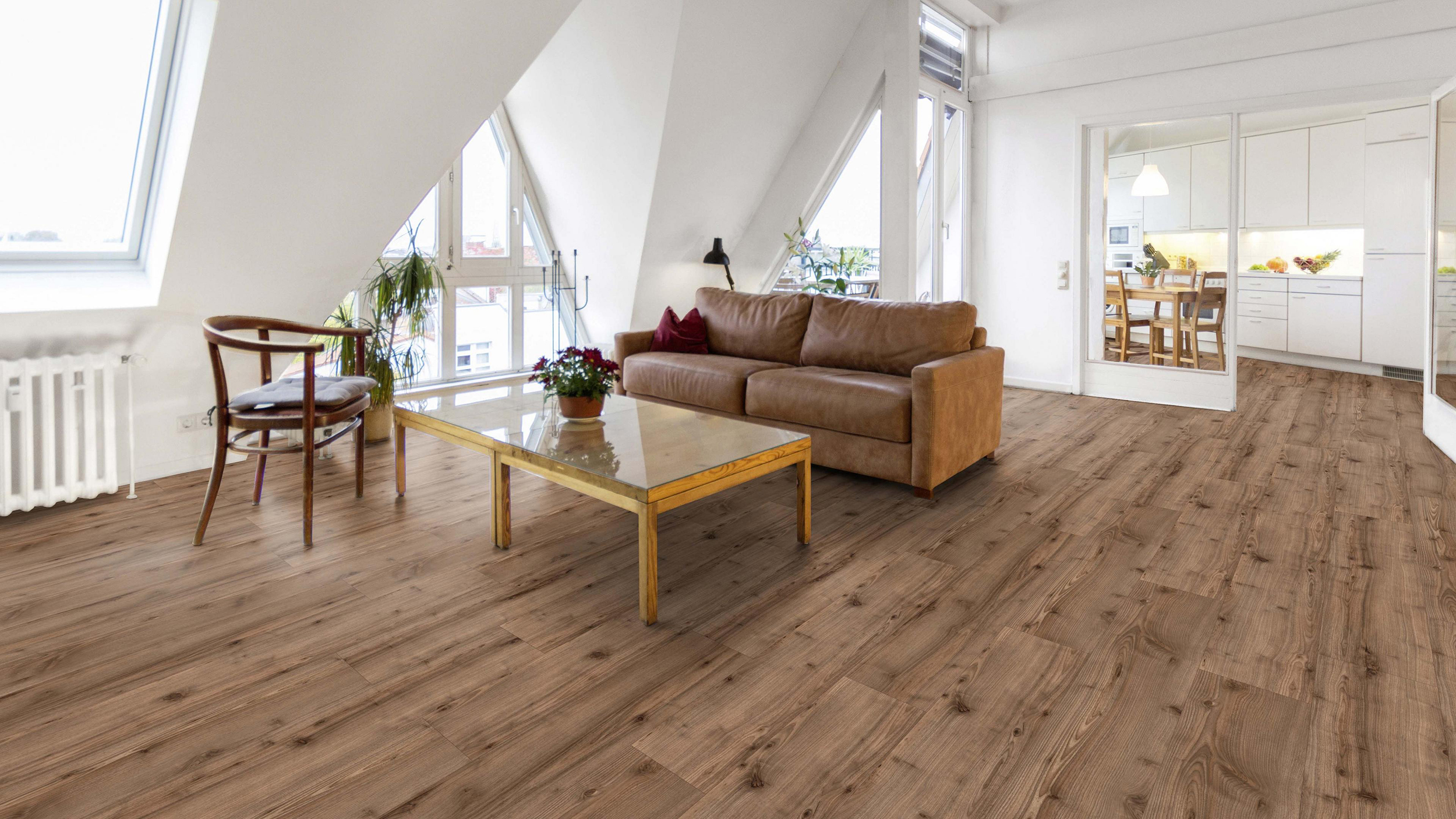 Styl belgijski we wnętrzach, deska Kaindl Walnut Lago.